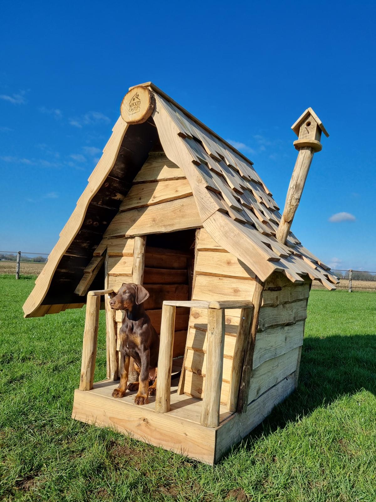 Hondenhok met Doberman-pup in het gras